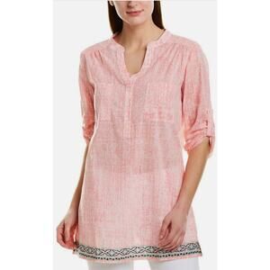 Tori Richard Sneaky Tiki Roberta Coral Women's Blouse Small